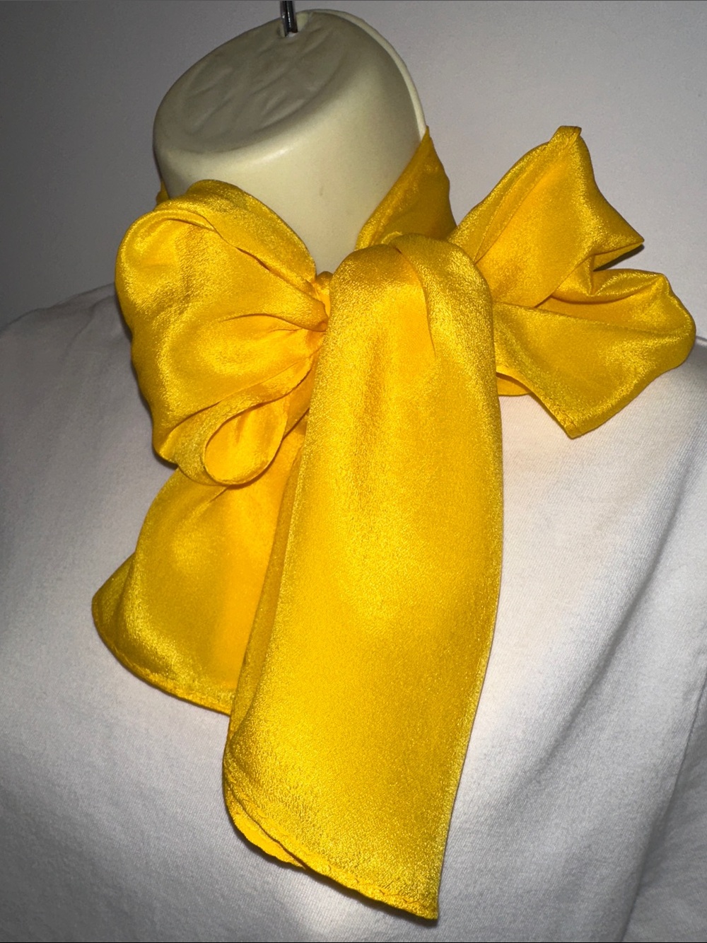 Vintage Mid Century Bright Yellow Satin Polyester or Silk Neck Scarf or Belt